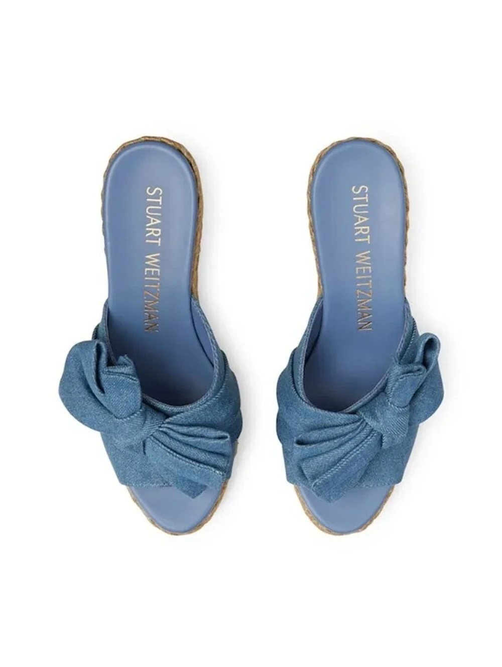 Stuart Weitzman Blue Denim Espadrille LoveKnot slide sandals size 9.5 worn once